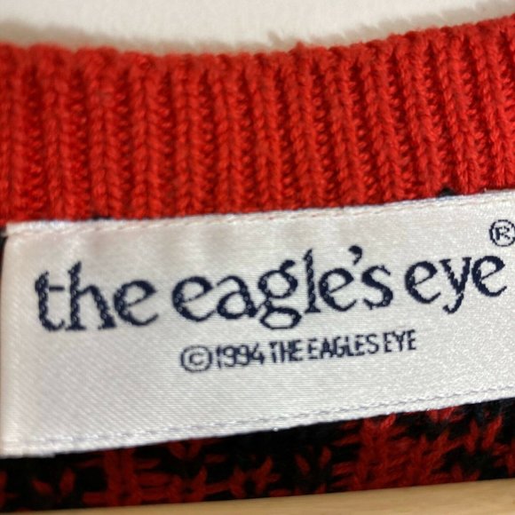 Vintage 1994 The Eagles Eye Sweater Red Teachers Cardigan Vest Hand knitted - Picture 8 of 8